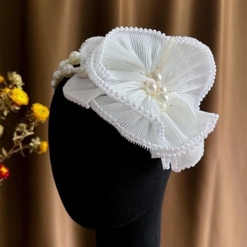 Vintage Satin Pearl Embellished Floral Headband